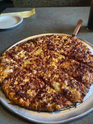 They no longer have the buffet and they've gone strictly to conveyor belt pizza, which, as you can see overcooked the top of the pizza.