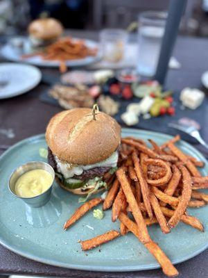 Burger and Sweet Potato Fries