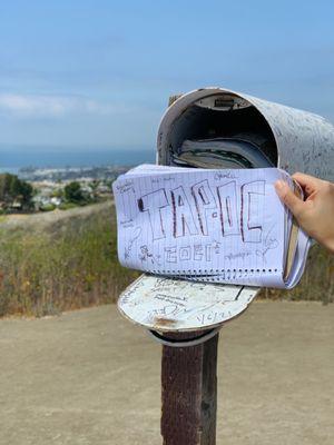 There's a mailbox with notebooks for you to leave your mark at Patriot Hill!