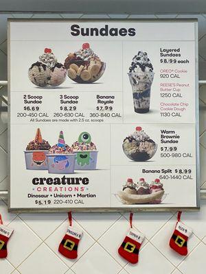 Sundaes Menu on December 9, 2023