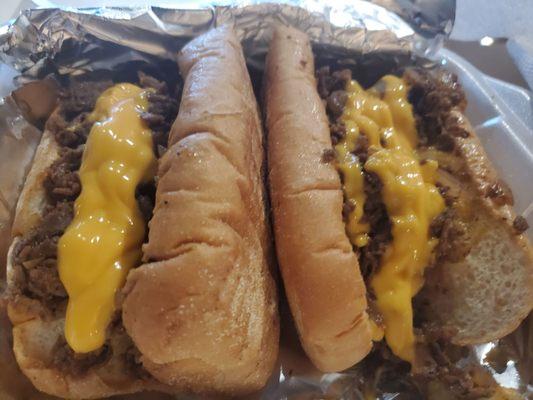 Authentic cheesesteak with whiz and everything