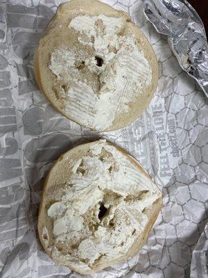 Plain bagel with "cream cheese"...