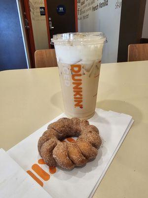 churro donut $1.89 medium DunKings iced coffee $5.29