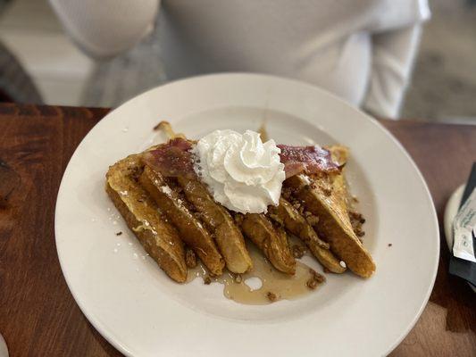 French toast with candied bacon.