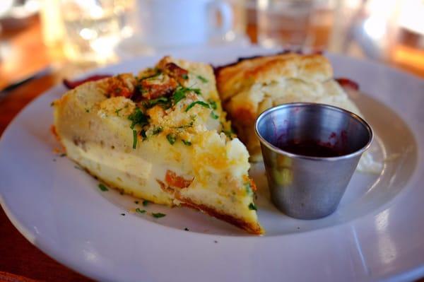 I got my brunch (and biscuit) fix! This is a cast-iron strata with a biscuit in the side.