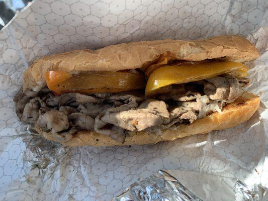 Italian Beef with sweet peppers. It said dipped but she put it on the side.