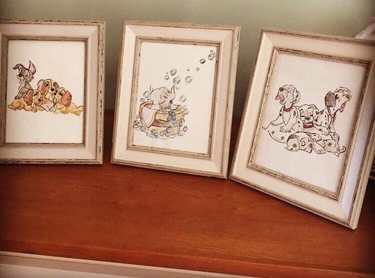 Hand done "old school" feel Disney sketches for our babies room. Thanks again Allie!