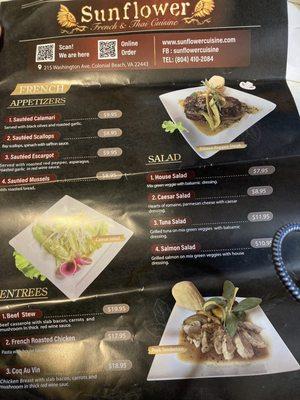 Front of menu