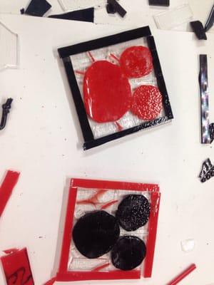 Fused glass class. Sushi plates ready to fire