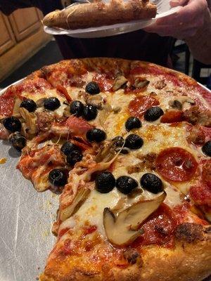 Sausage pepperoni mushrooms and black olives