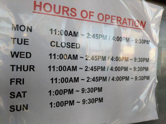 Hours of Operation