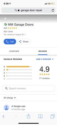 We have more than 60 reviews on google local services, we are GOOGLE GUARANTEED (they check our license, insurance and background check)