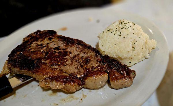 Ribeye steak and mashed potatoes