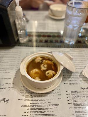 $4 HOT SPICY & SOUR SHRIMP SOUP (TOM YUM GOONG): (cup size) LOVED this sour lemongrass flavor! Wish it were bigger. 2 shrimp total.