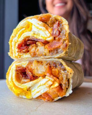 Haus Breakfast Burrito with sunny side up eggs