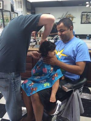 The start of my sons first haircut.