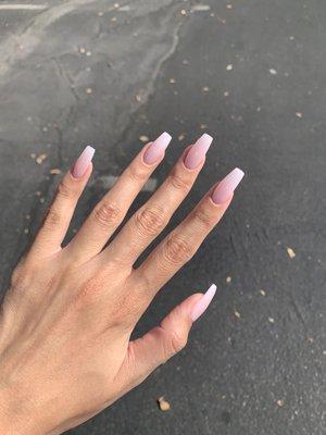 Acrylic nails with coffin shape and gel polish in color "Bubble Bath" by OPI