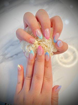 Almond nails with pastel colors tip