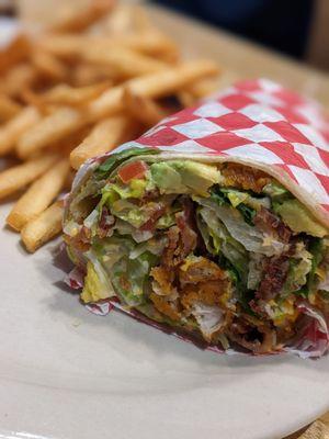 The crispy chicken wrap (add avocado) was absolutely loaded with chicken and bacon! Delicious!