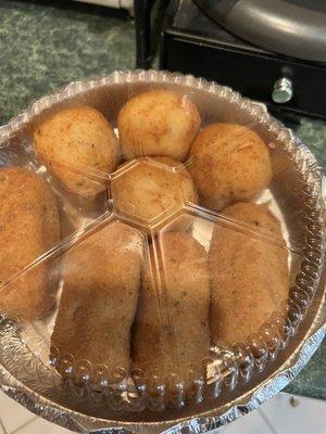 Potato croquettes and rice balls