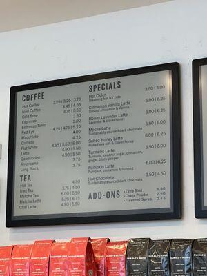 Coffee & tea menu