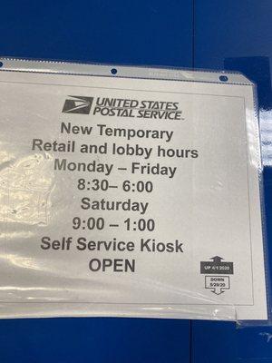 New Temporary hours