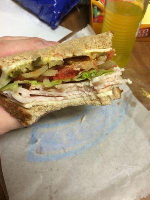 Huge fried turkey deli sandwich. Cut fresh when you order.