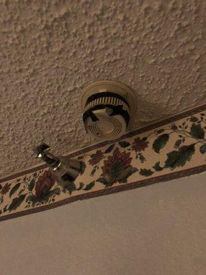 Smokey smelling room,,,, oh looks like the smoke detector is taped up