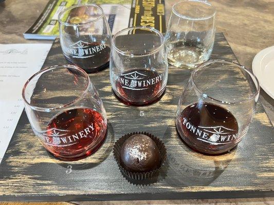 Tasting flight and coconut truffle