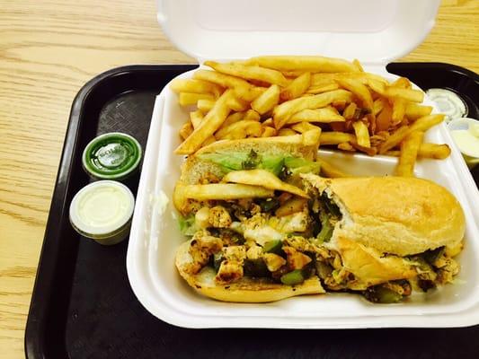 Our delicious chicken sub with French fries!