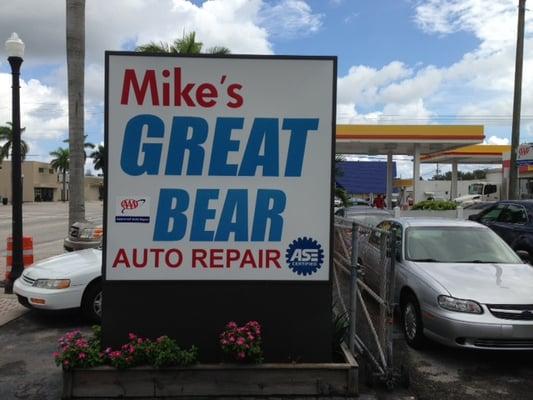 Storefront sign on the Blvd. and AAA approved repair facility. Open 7:30 to 5PM weekdays and till 1 on Saturday