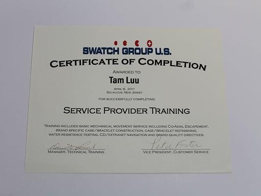 Swatch Group U.S. Certification