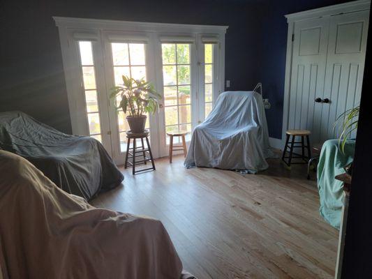 Interior of east treatment room with balcony that opens to the Cascade Mountain range. Lots of light!