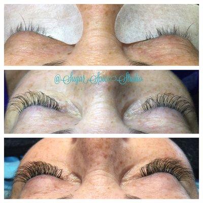 A "lash rehab". 1st pic is the damage to her lashes by another salon, 2nd pic is her 1st set w/me & last pic is a fill 2 mos later