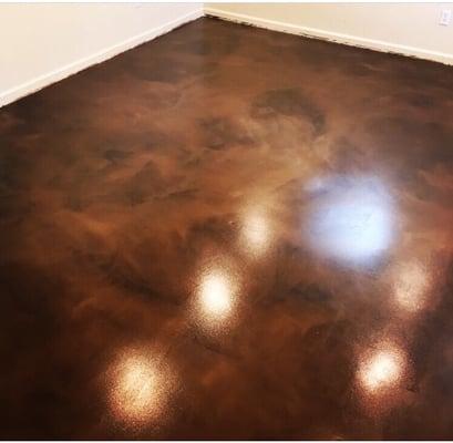 Coffee metallic epoxy, urethane top coat.