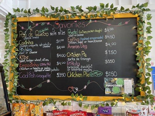 Menu board with pricing.