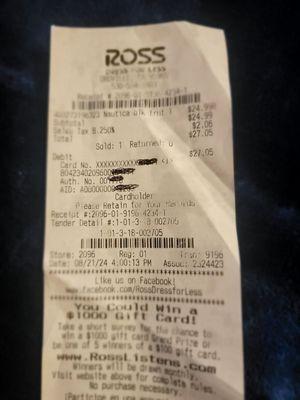 Todays receipt