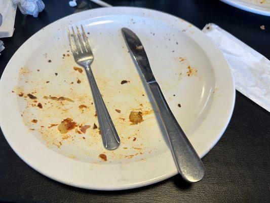 Empty plate.  Yeah I ate it all.  No sharing from this guy