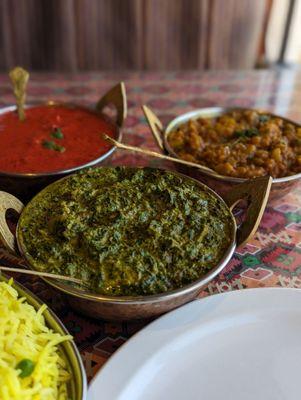 Chicken salad, chicken Tikka masala, beigan bharta