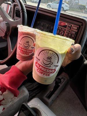 Wild Berry Smoothie & Iced Matcha Latte w/Almond Milk