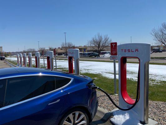 We got snow at the Lincoln Nebraska Tesla super charging station!