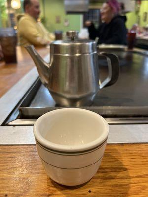 Pot of green tea with an adorable little cup