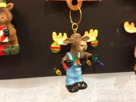 Christmas ornament design by Peggy Kupper. One of her very popular moose ornaments available personalized.