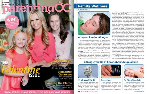 Parenting OC Magazine article featuring Angela Sinnett LAC. of  Magnolia Wellness, February '13