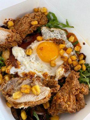 Ayer's Creek Polenta Bowl with Fried chicken.