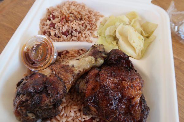 Jerk Chicken and Side of Cabbage