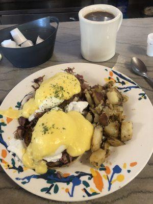 Irish Eggs Benedict and coffee