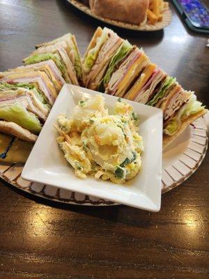 Club sandwich and potato salad