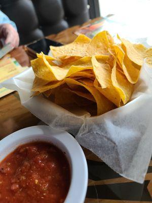 Chips and salsa. Chips were crisp, salsa was on the hot side for me though.