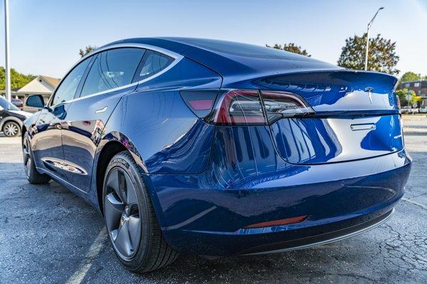 2019 Tesla Model 3 Elite window tint, ceramic coating, paint protection: full hood, full fenders, mirrors, bumper